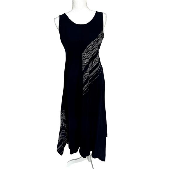 Neiman Marcus Linen Navy Blue Dress Asymmetrical Hem Maxi Medium - Picture 1 of 8